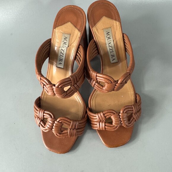 Aquazzura Brown Leather Blocked Heel Slides, Size 36 - Picture 4 of 12